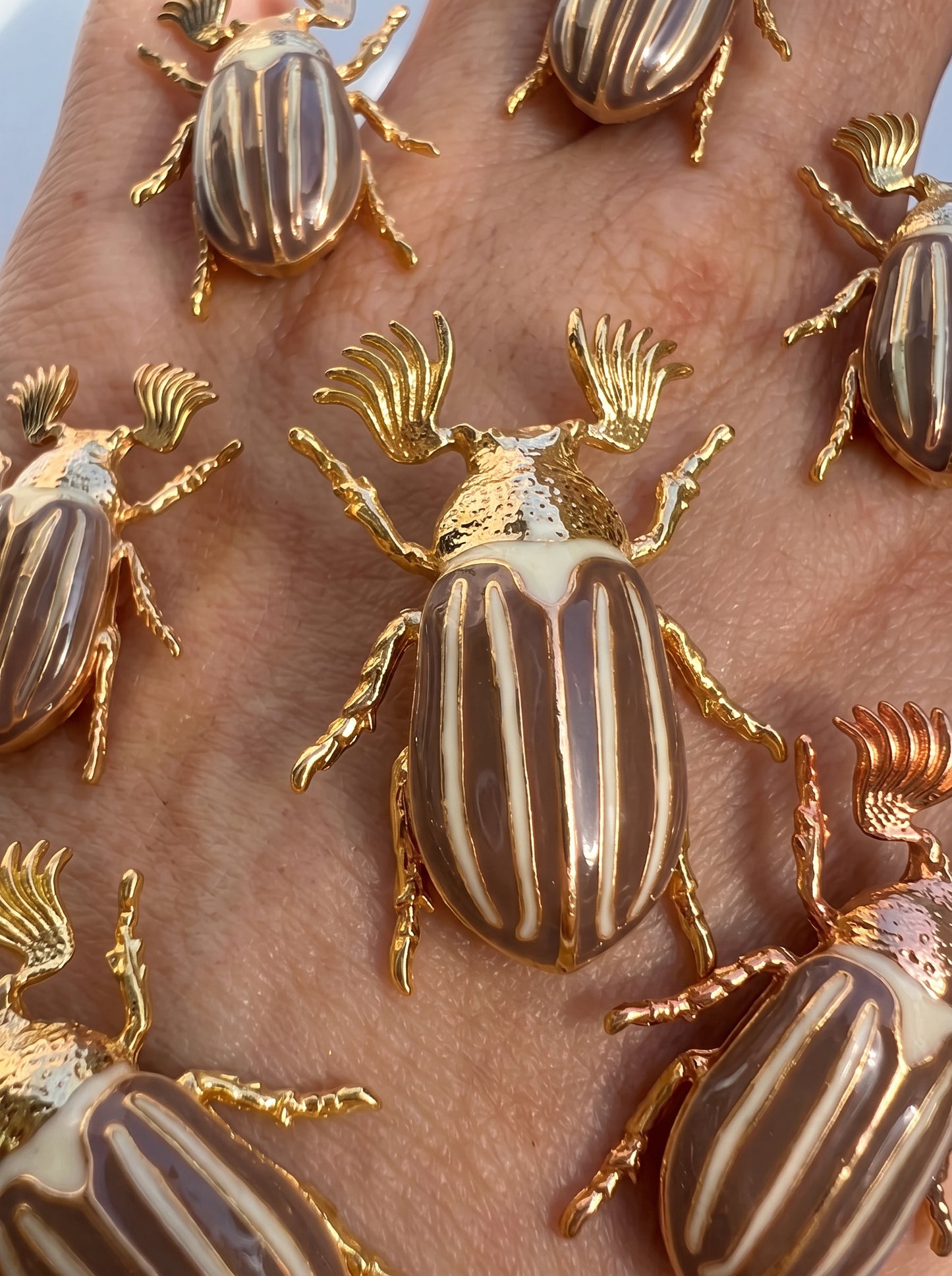 June Bug Pendant — Sterling Silver, 14k Gold‑Plated, Rhodium‑Plated, or Polished Bronze with Bronze & Off‑White Enamel