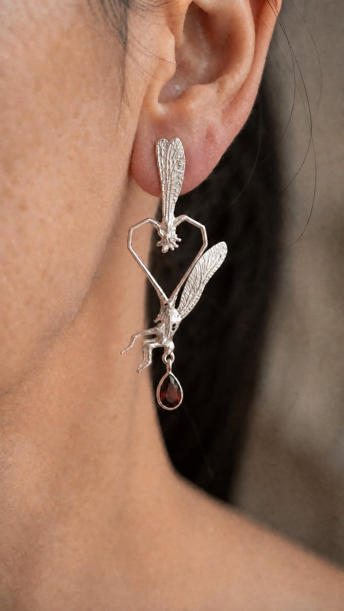 Dragonfly Love Stud Earrings — Sterling Silver | Art Nouveau Inspired Nature Jewelry