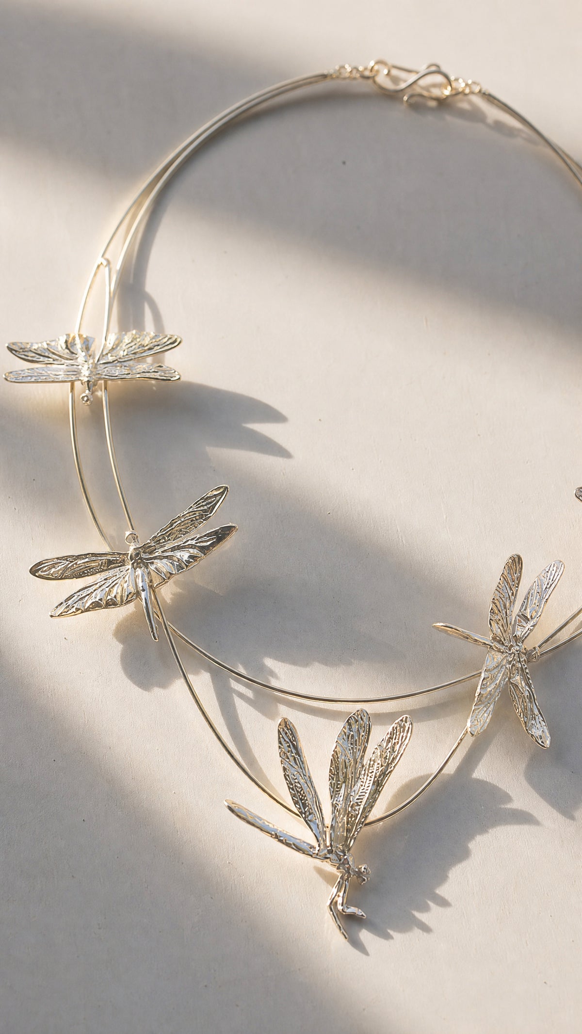 Dragonfly Flight Necklace — Sculptural Multi‑Wire Nature Jewelry in Sterling Silver or Gold