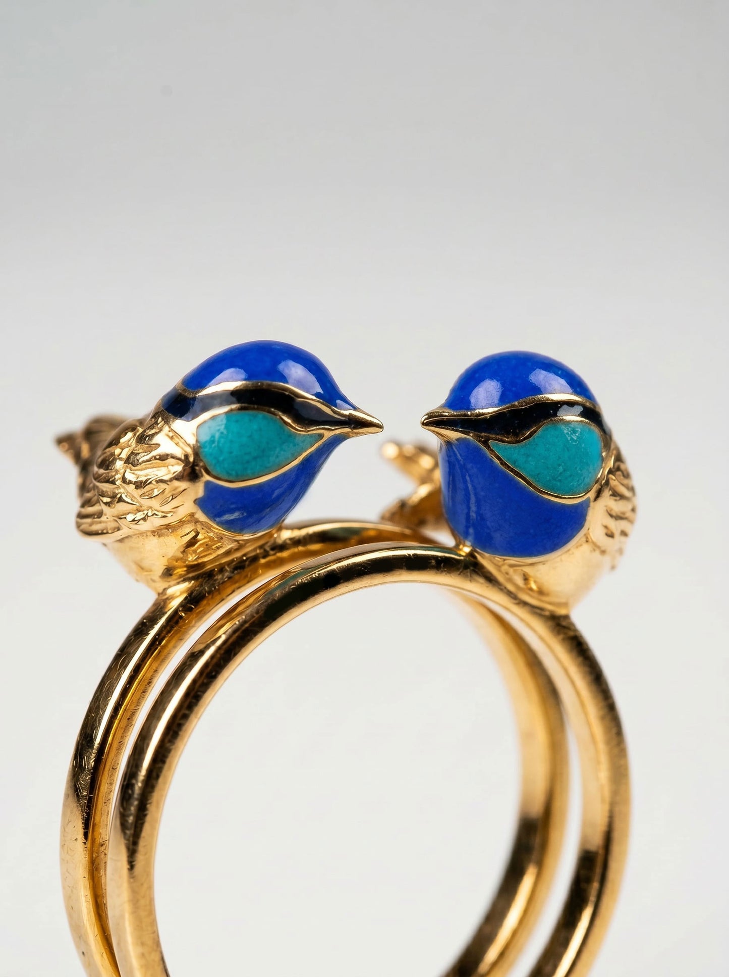 Splendid Fairy Wren Stacking Rings — Sterling Silver with Hand‑Applied Enamel