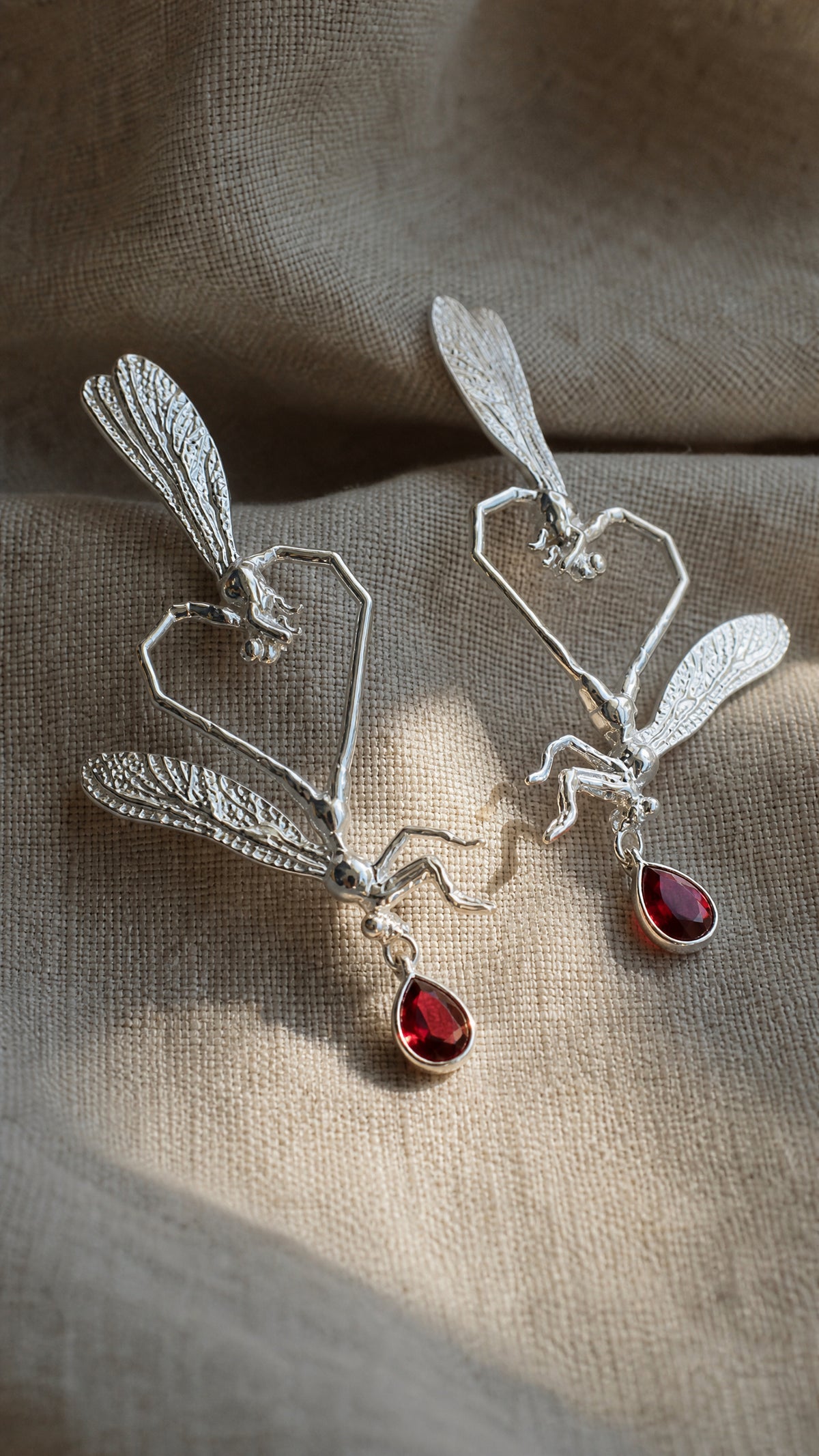 Dragonfly Love Stud Earrings — Sterling Silver | Art Nouveau Inspired Nature Jewelry