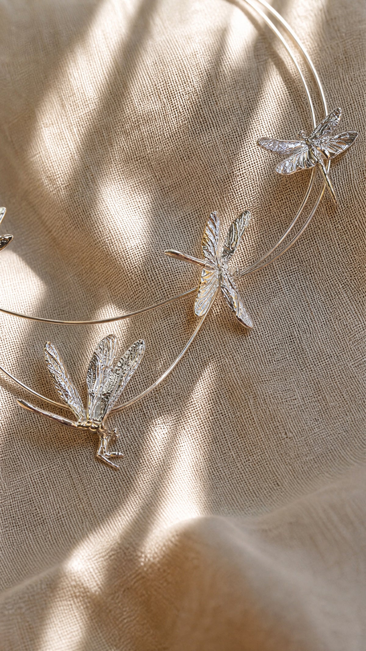 Dragonfly Flight Necklace — Sculptural Multi‑Wire Nature Jewelry in Sterling Silver or Gold
