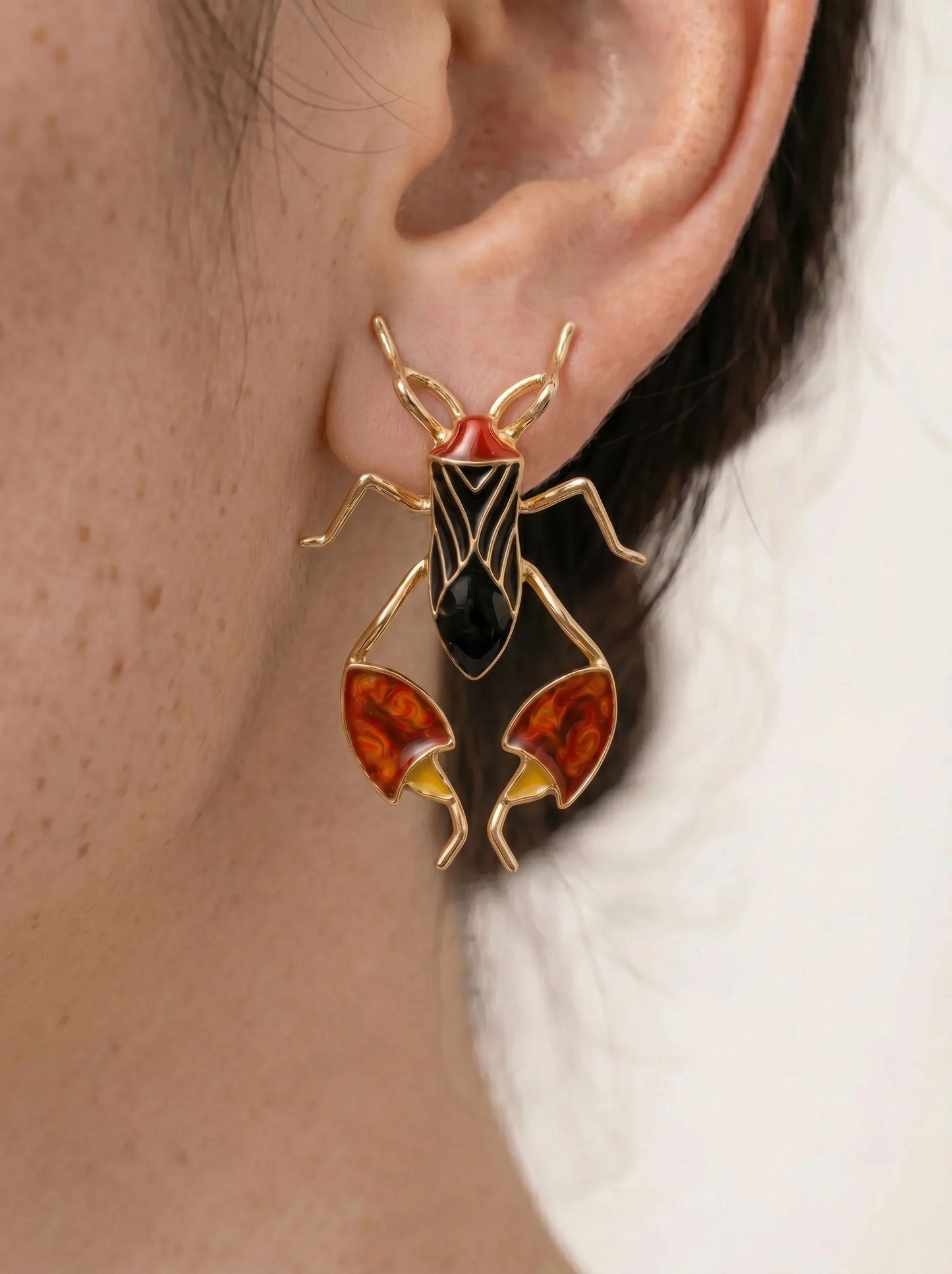 Leaf‑Footed Bug Stud Earrings – Enamel Finish | Nature‑Inspired Sculptural Jewelry