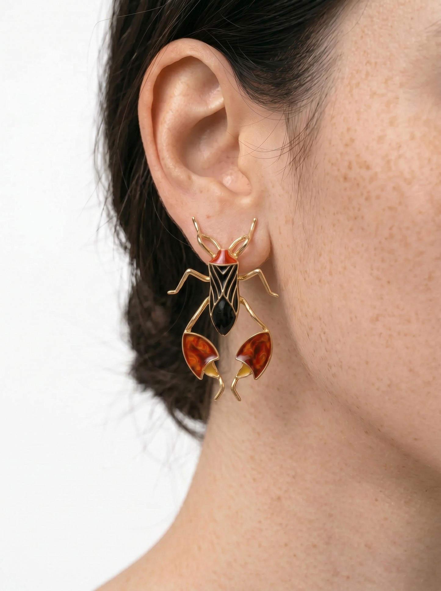 Leaf‑Footed Bug Stud Earrings – Enamel Finish | Nature‑Inspired Sculptural Jewelry