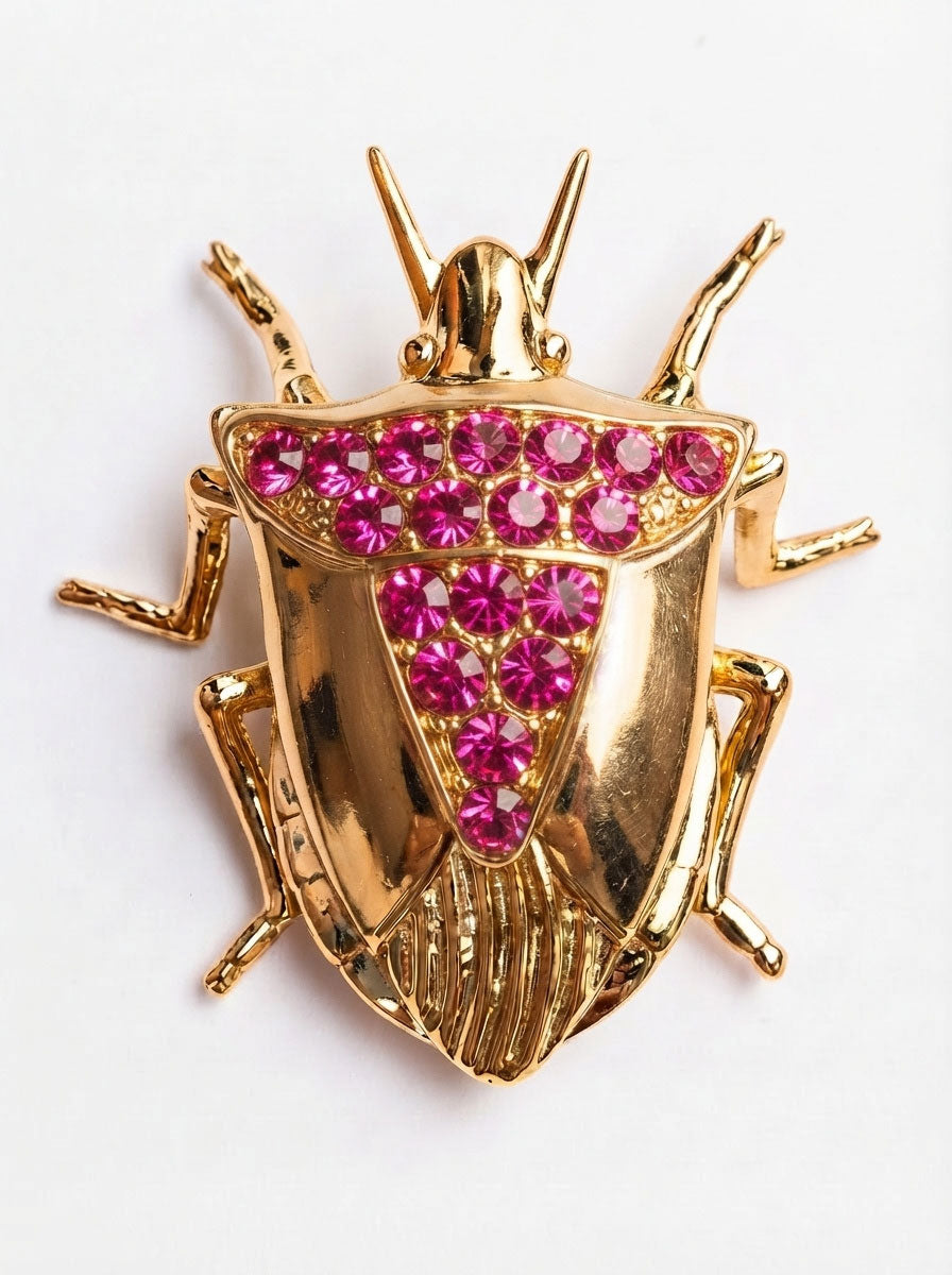 Stink Bug Pendant • Deep Blue or Fuchsia Stones • Sculptural Insect Jewelry