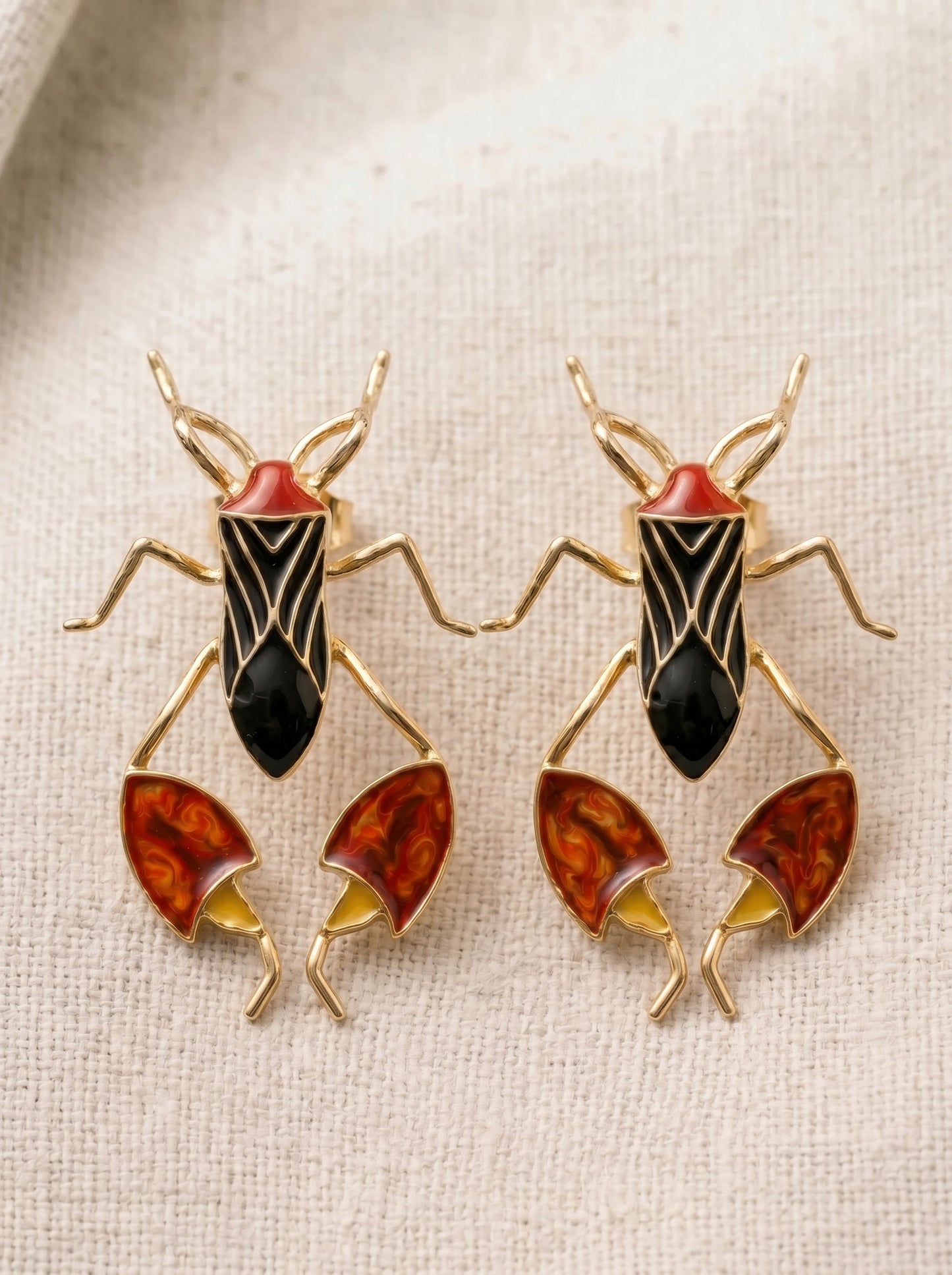 Leaf‑Footed Bug Stud Earrings – Enamel Finish | Nature‑Inspired Sculptural Jewelry
