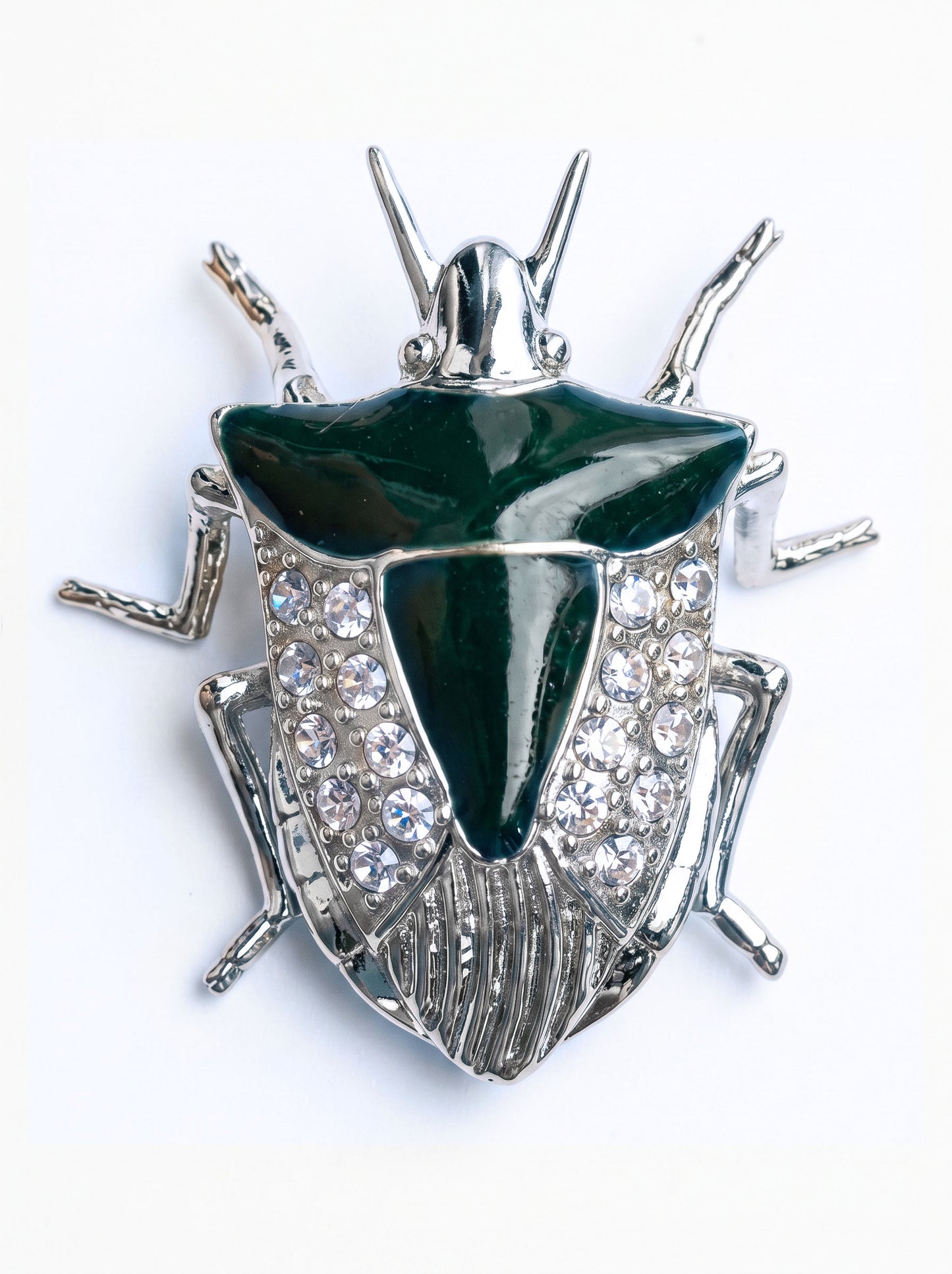 Stink Bug Pendant with Deep Green Enamel • Silver or 14k Gold‑Plated