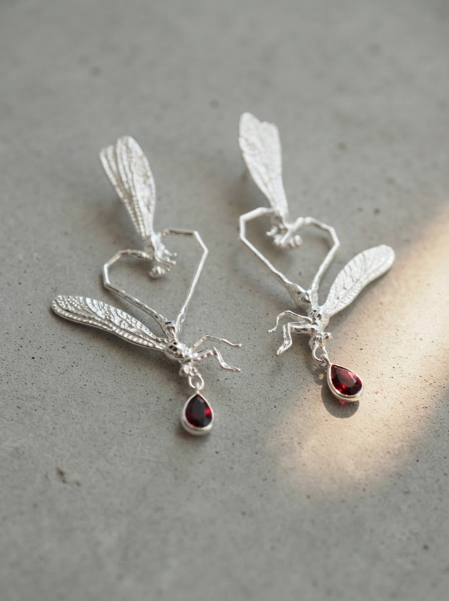 Dragonfly Love Stud Earrings — Sterling Silver | Art Nouveau Inspired Nature Jewelry
