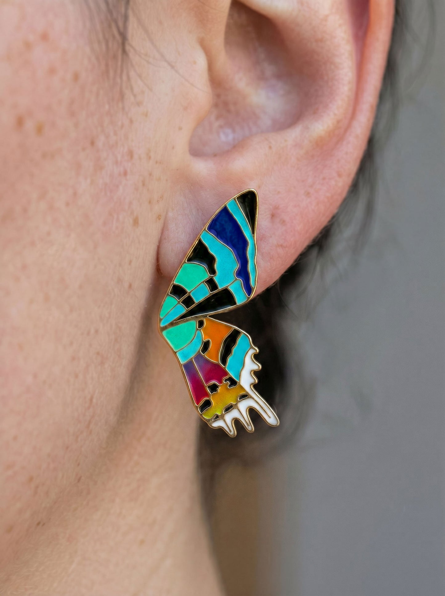 Madagascar Sunset Moth Stud Earrings — Hand‑Enameled in Sterling Silver or 14k Gold Plating