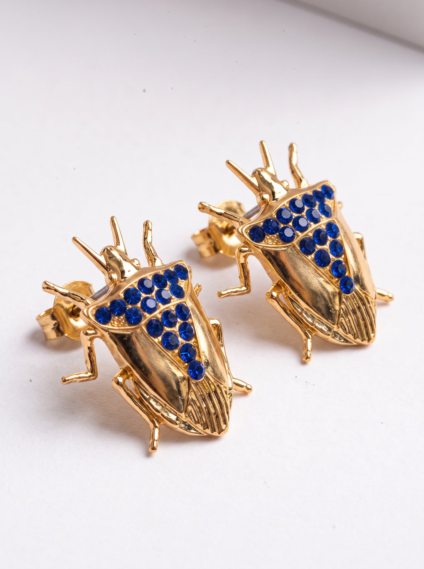 Stink Bug Stud Earrings • Deep Blue or Fuchsia Stones • Sculptural Insect Jewelry