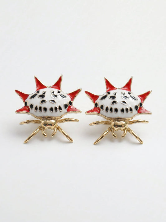 Spiny Orb‑Weaver Stud Earrings – Hand‑Enameled Nature Jewelry