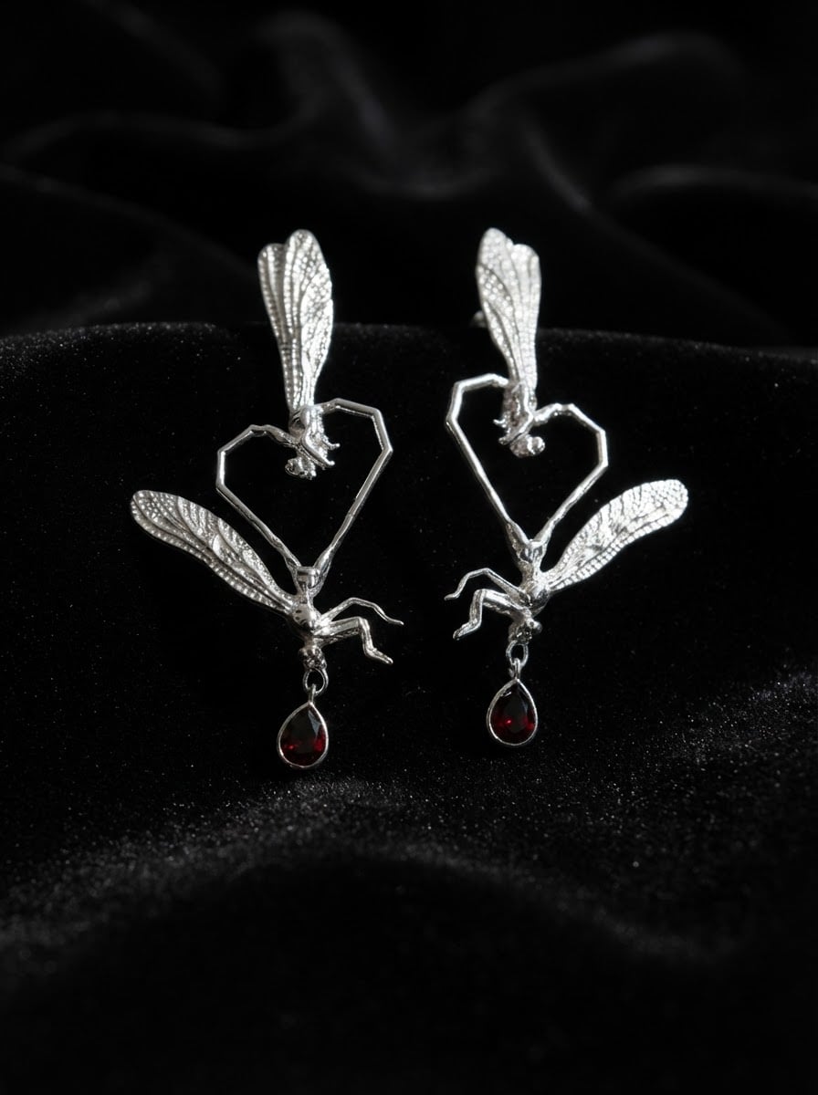 Dragonfly Love Stud Earrings — Sterling Silver | Art Nouveau Inspired Nature Jewelry