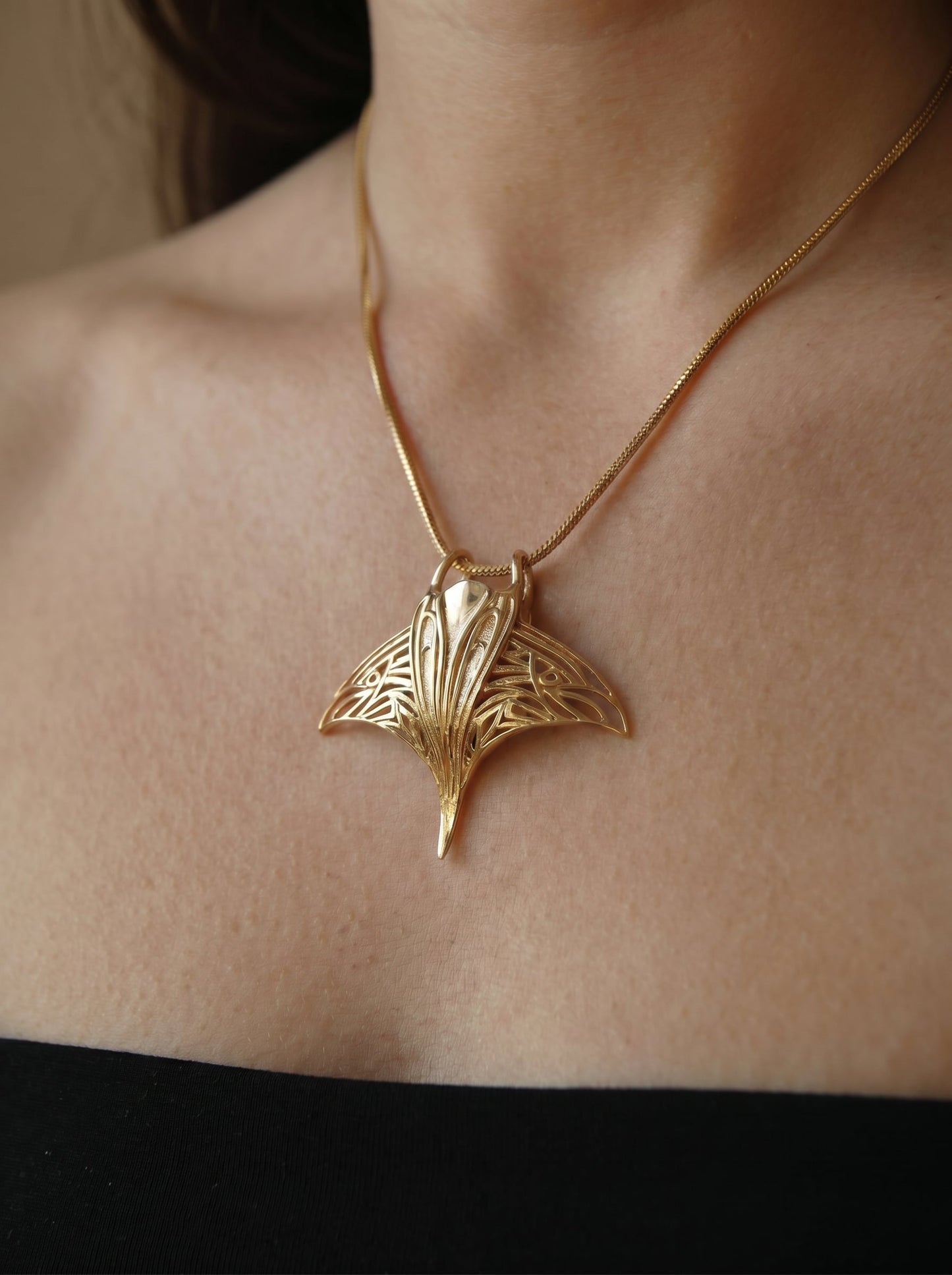 Manta Ray Pendant Necklace | Sterling Silver Marine Life Jewelry by Anna Reikher