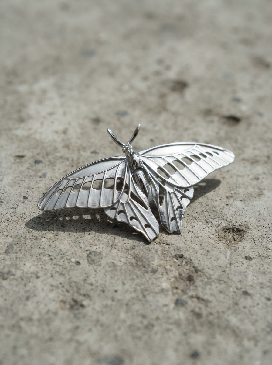 Blue Triangle Butterfly Pendant – Sterling Silver Insect Jewelry