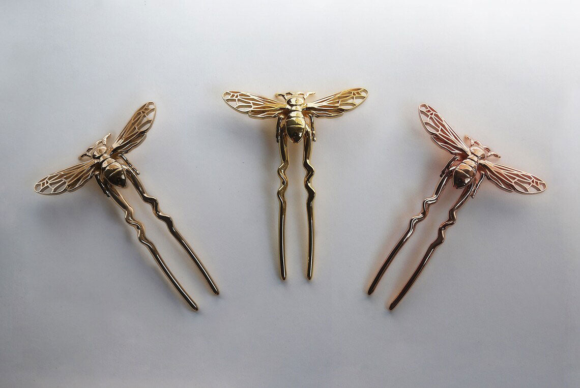 Bee Hair Pin – Gold, Silver & Bronze | Handmade Sustainable Jewelry & Eco-Friendly Hair Accessory