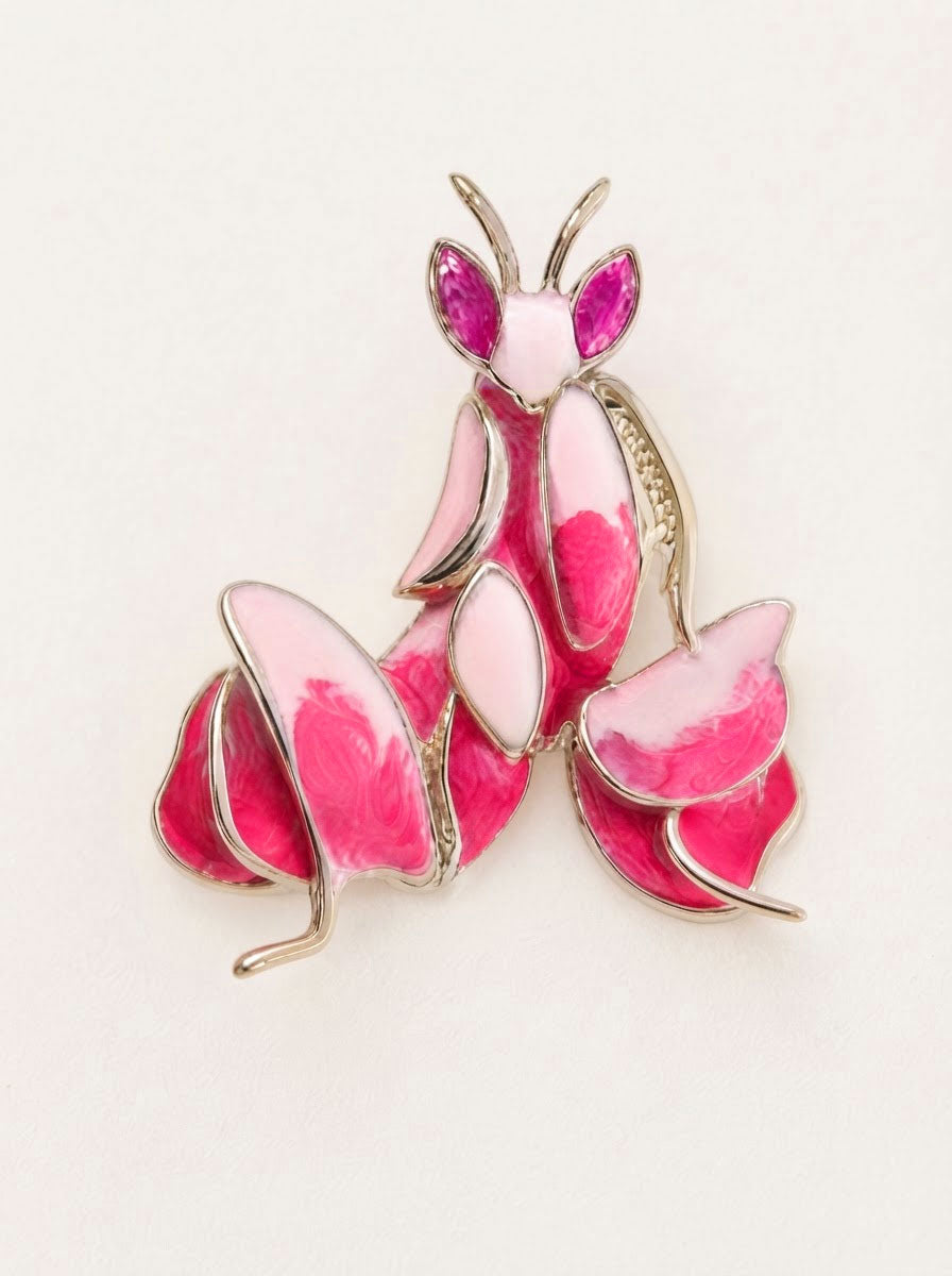 Pink Enamel Orchid Mantis Pendant – Mantis Jewelry Necklace
