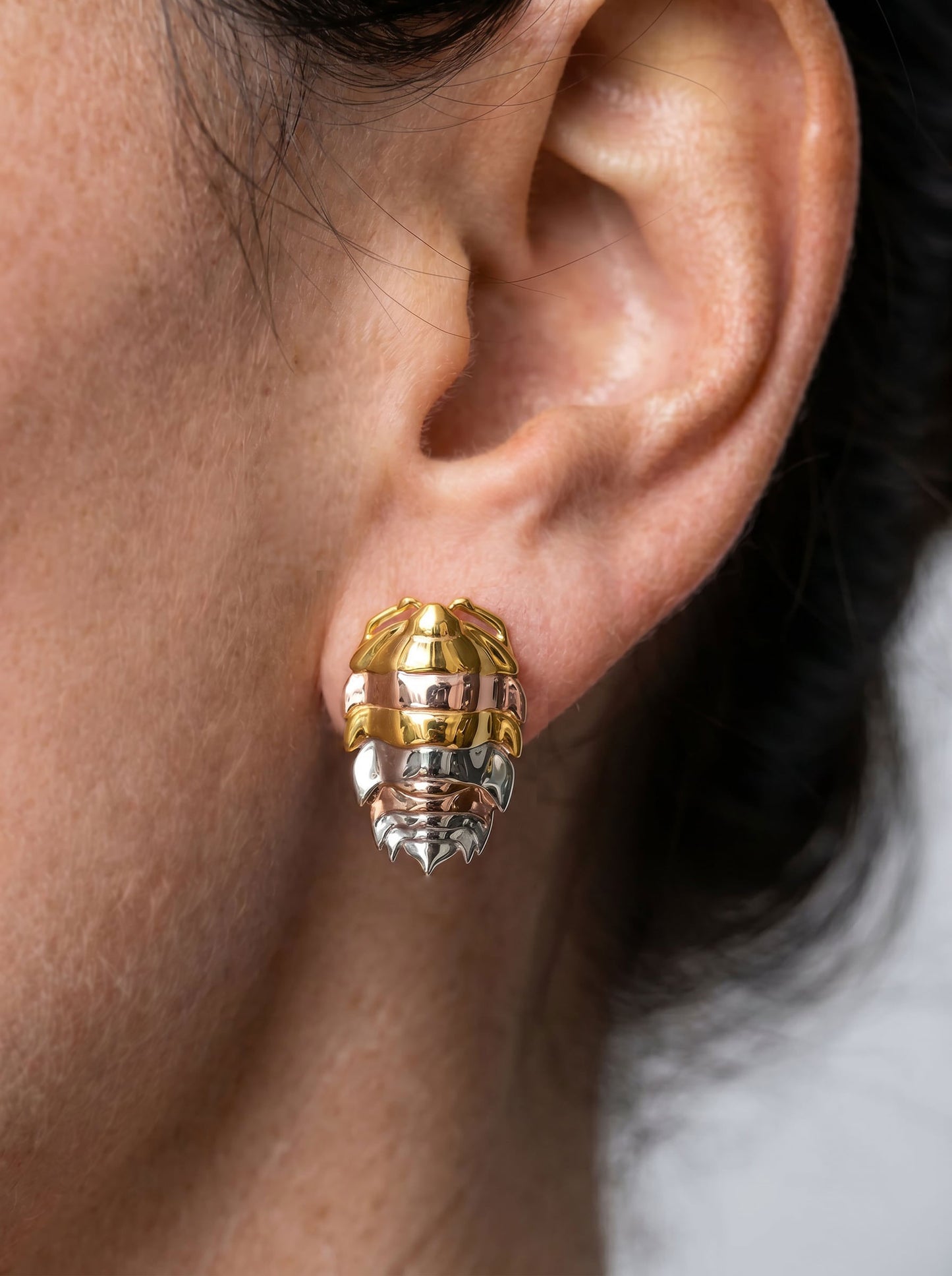 Rainbow Isopod Earrings – Nature-Inspired Bug Jewelry in Silver & Gold
