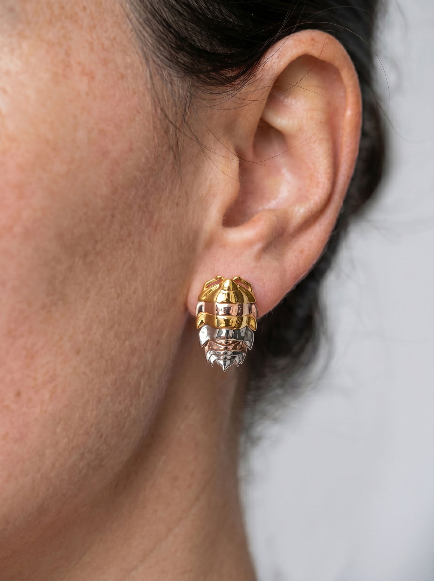 Rainbow Isopod Earrings – Nature-Inspired Bug Jewelry in Silver & Gold