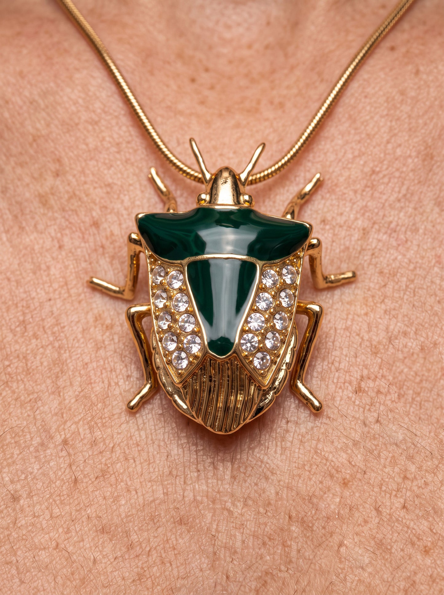 Stink Bug Pendant with Deep Green Enamel • Silver or 14k Gold‑Plated