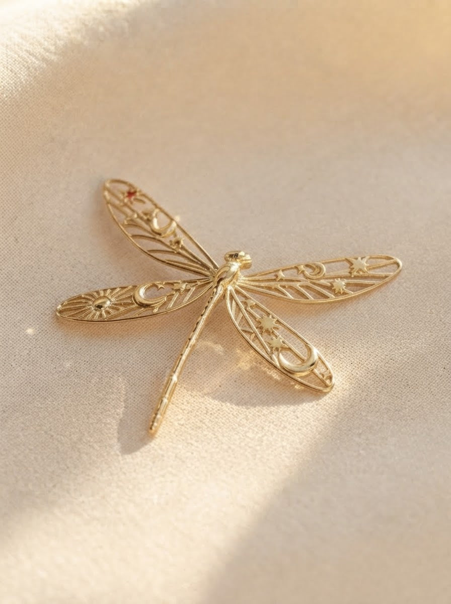 Celestial Damselfly Pendant – Gold & Silver Insect Jewelry Inspired by Nature and Cosmos