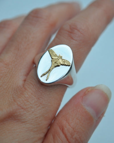 Cancer Luna Moth Signet Ring | Sterling Silver & Gold Plated