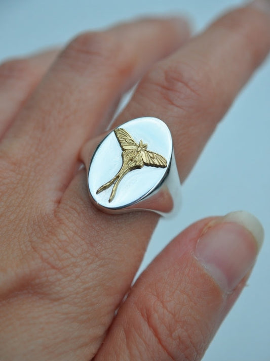 Cancer Luna Moth Signet Ring | Sterling Silver & Gold Plated