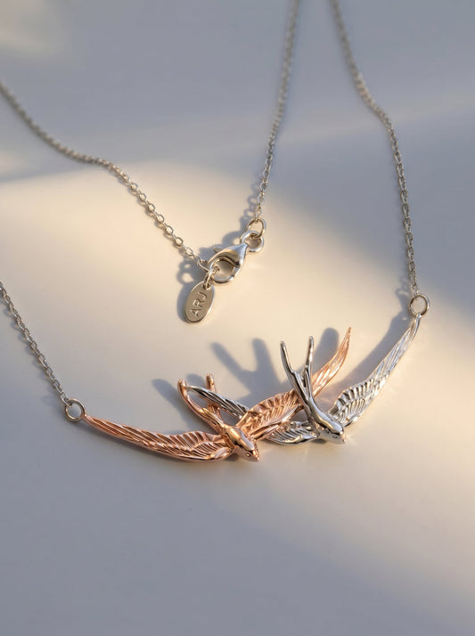 Swallow Flight Necklace – Sterling Silver, Rose Gold, or 14k Gold‑Plated