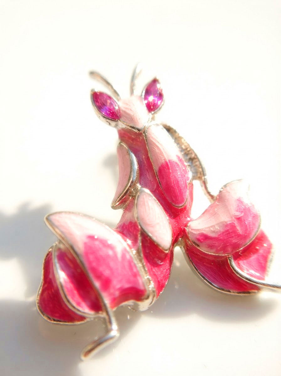Pink Enamel Orchid Mantis Pendant – Mantis Jewelry Necklace