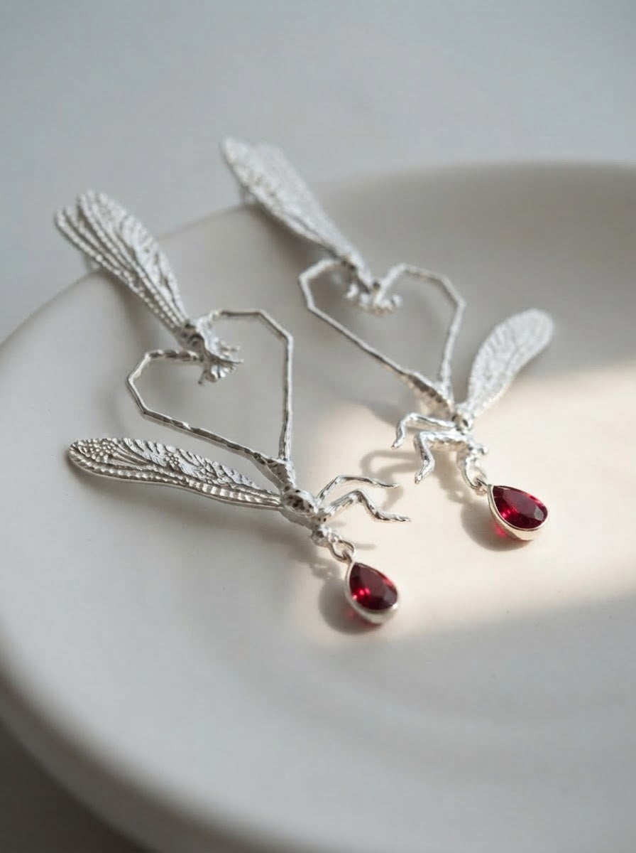 Dragonfly Love Stud Earrings — Sterling Silver | Art Nouveau Inspired Nature Jewelry