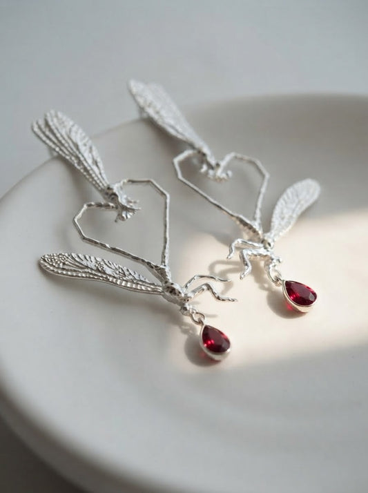 Dragonfly Love Stud Earrings — Sterling Silver | Art Nouveau Inspired Nature Jewelry