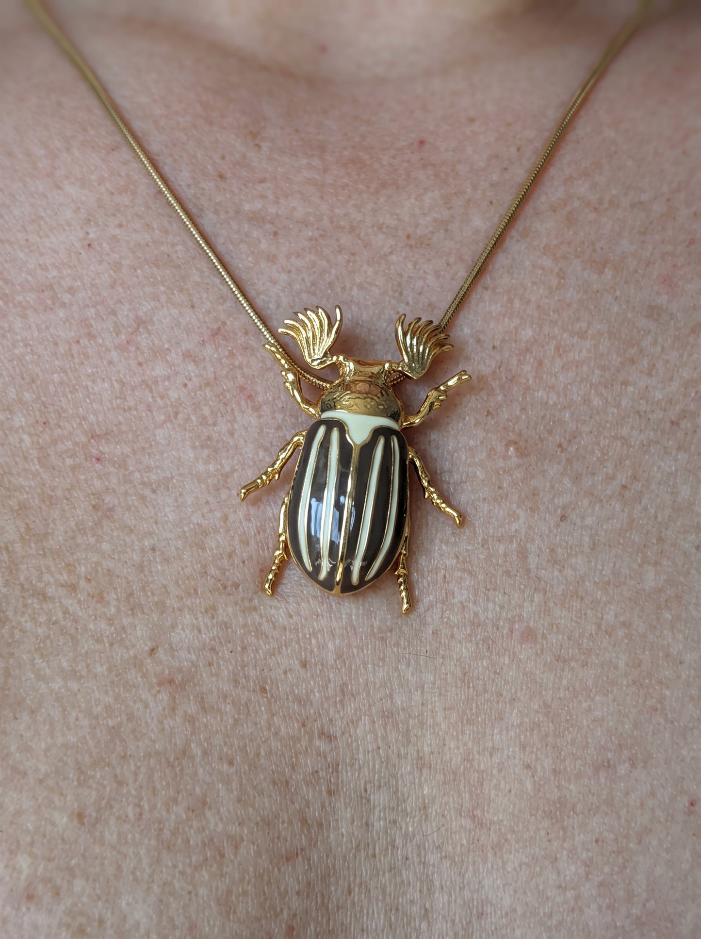 June Bug Pendant — Sterling Silver, 14k Gold‑Plated, Rhodium‑Plated, or Polished Bronze with Bronze & Off‑White Enamel