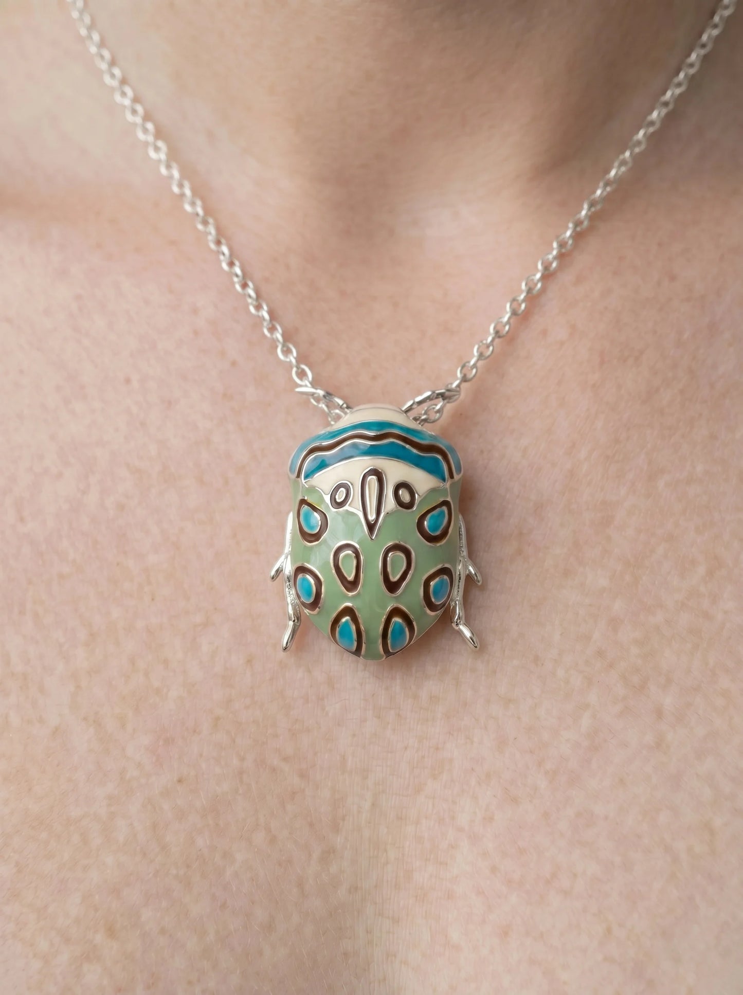 Picasso Bug Pendant — Sterling Silver + Enamel or Rhodium‑Plated + Enamel