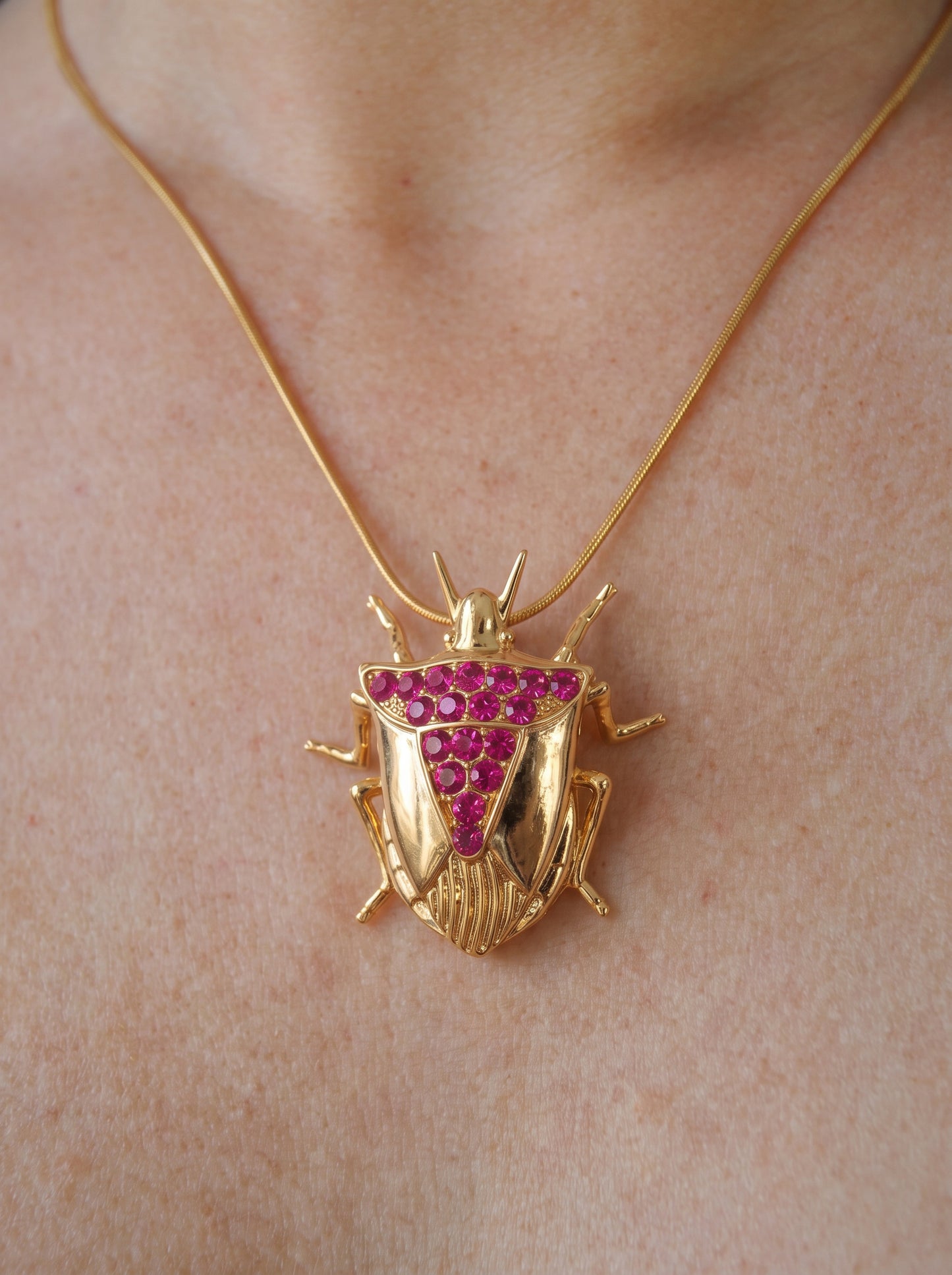 Stink Bug Pendant • Deep Blue or Fuchsia Stones • Sculptural Insect Jewelry