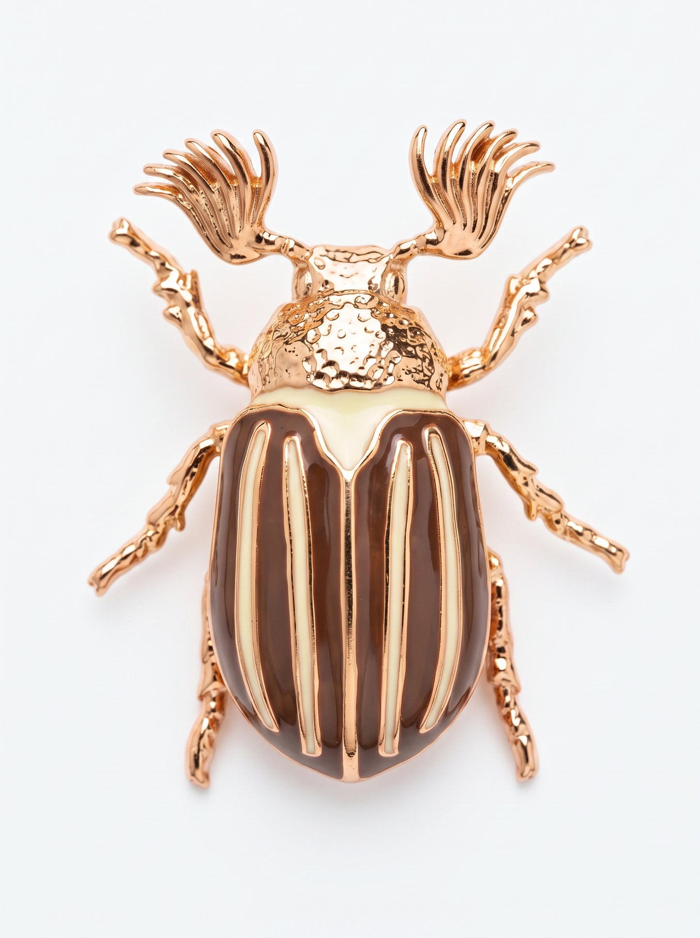June Bug Pendant — Sterling Silver, 14k Gold‑Plated, Rhodium‑Plated, or Polished Bronze with Bronze & Off‑White Enamel