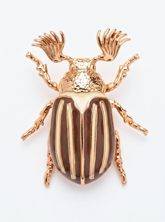 June Bug Pendant — Sterling Silver, 14k Gold‑Plated, Rhodium‑Plated, or Polished Bronze with Bronze & Off‑White Enamel