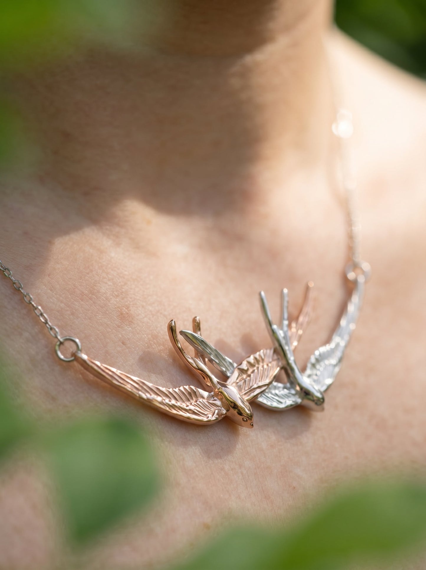 Swallow Flight Necklace – Sterling Silver, Rose Gold, or 14k Gold‑Plated