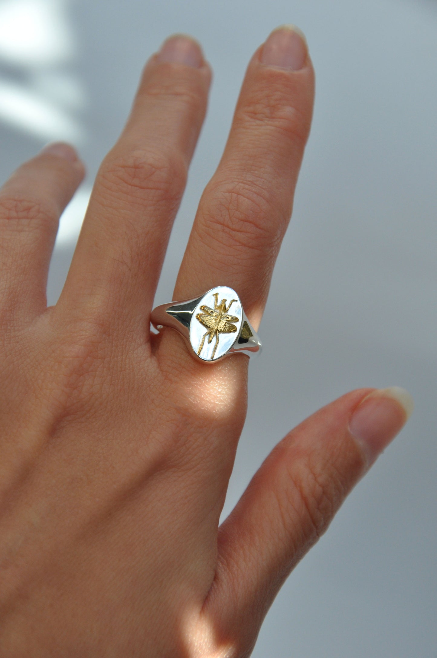 Scorpio Mantis Signet Ring | Sterling Silver & Gold Plated