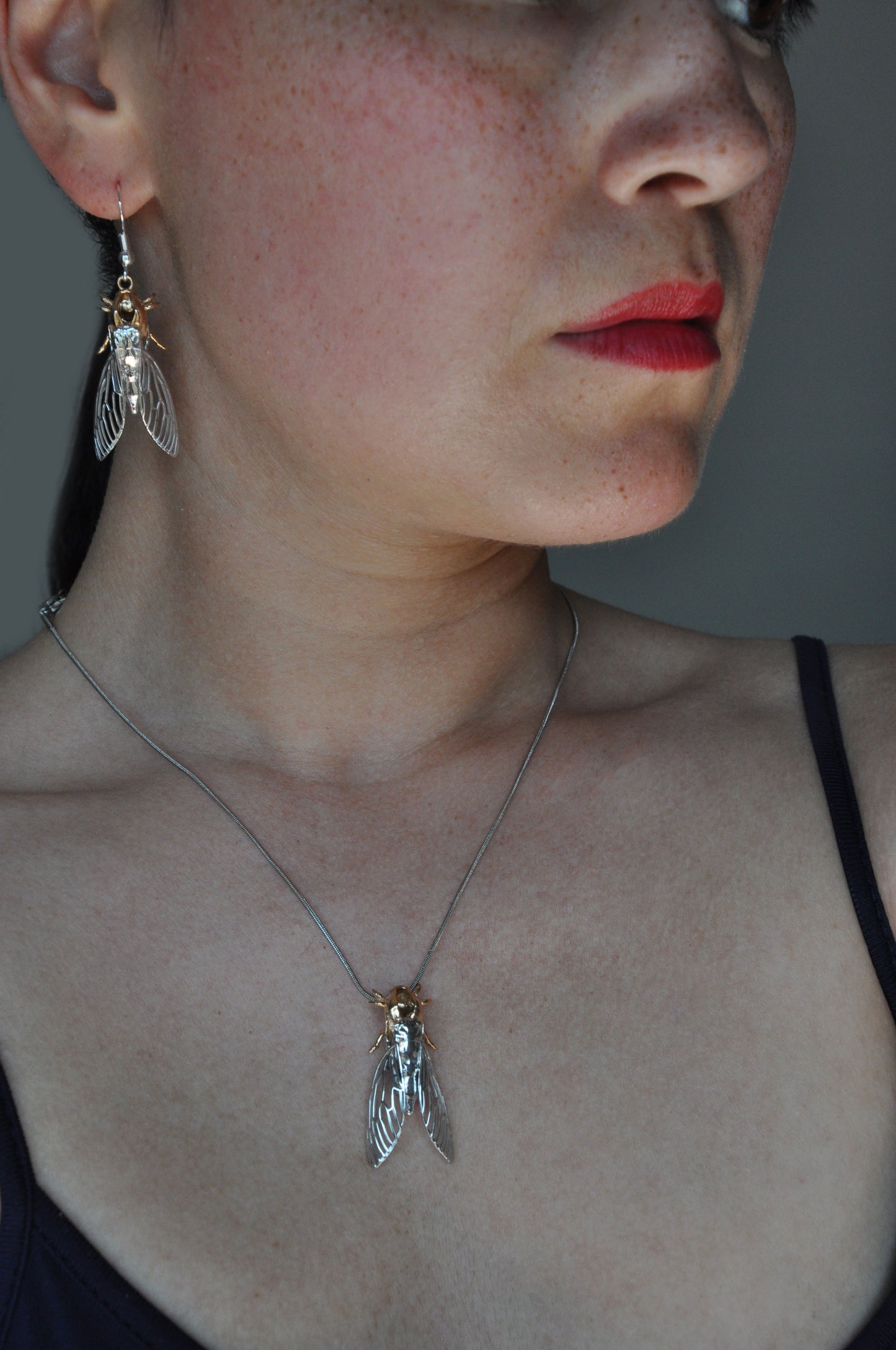 Realistic cicada and exoskeleton shell earrings for insect lovers