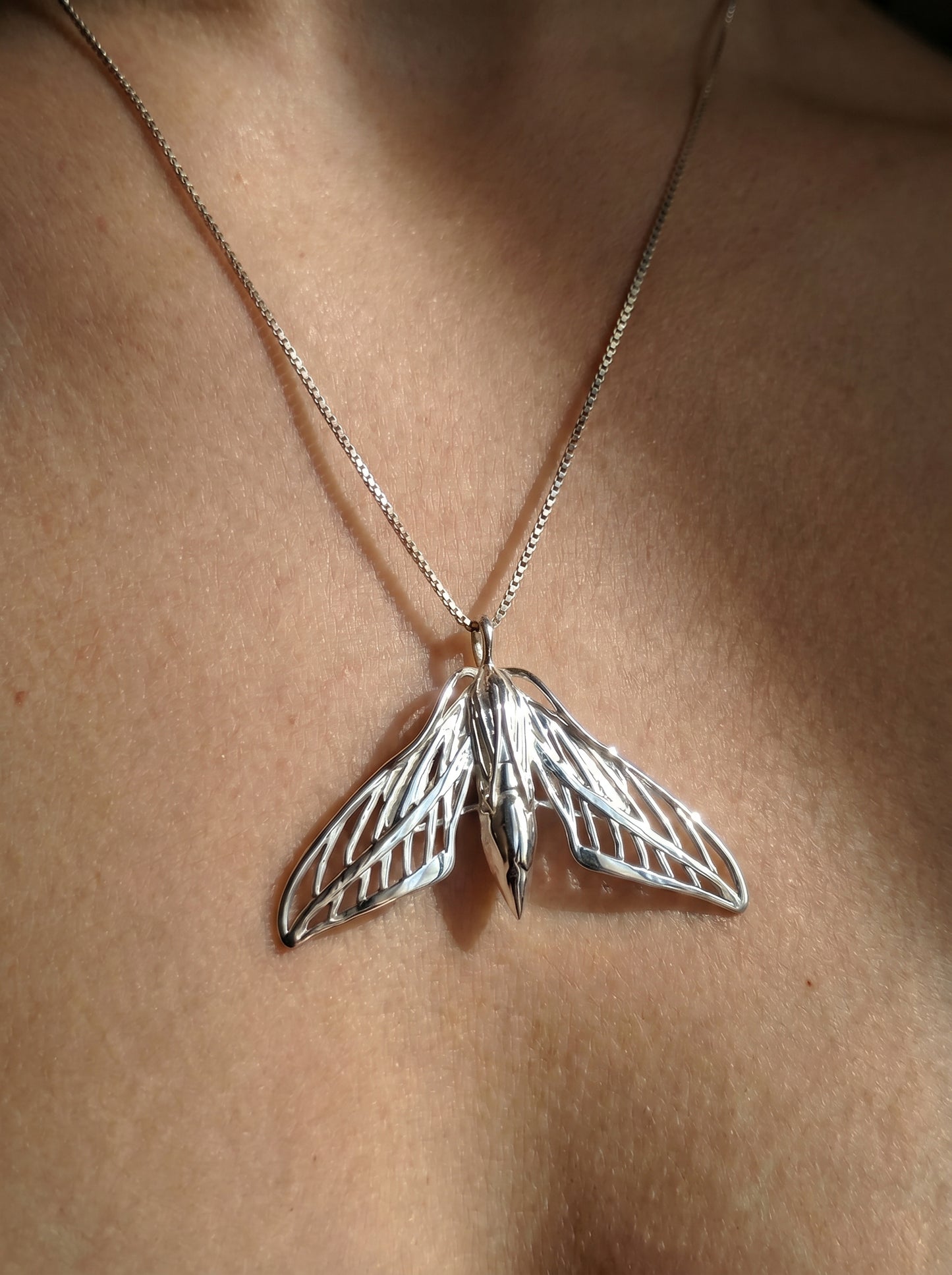 White Lined Sphinx Moth Pendant