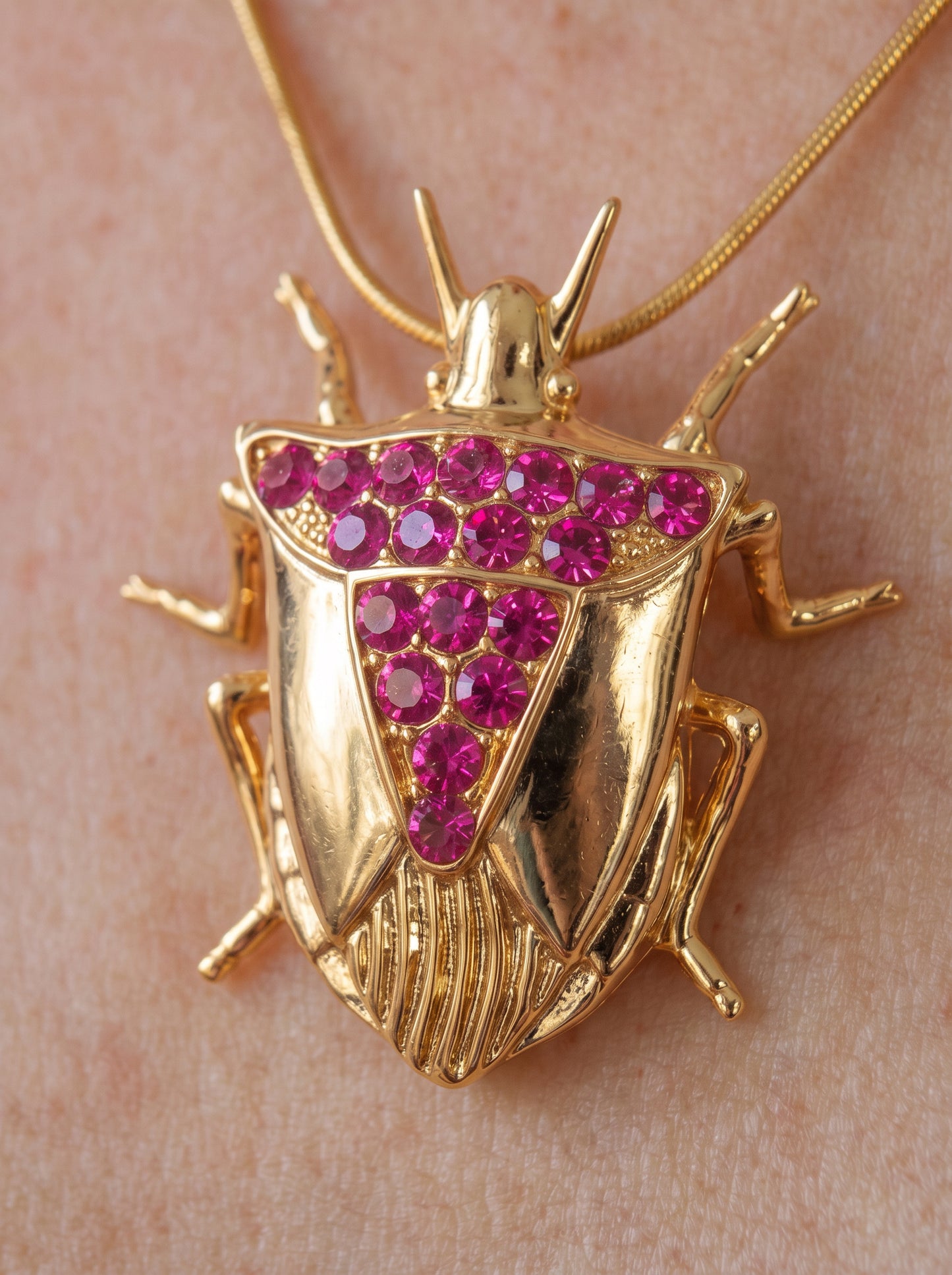 Stink Bug Pendant • Deep Blue or Fuchsia Stones • Sculptural Insect Jewelry