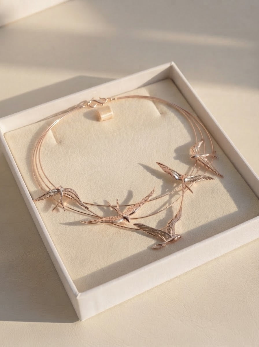 Swallow Arch Necklace — Sterling Silver Sculptural Bird Jewelry
