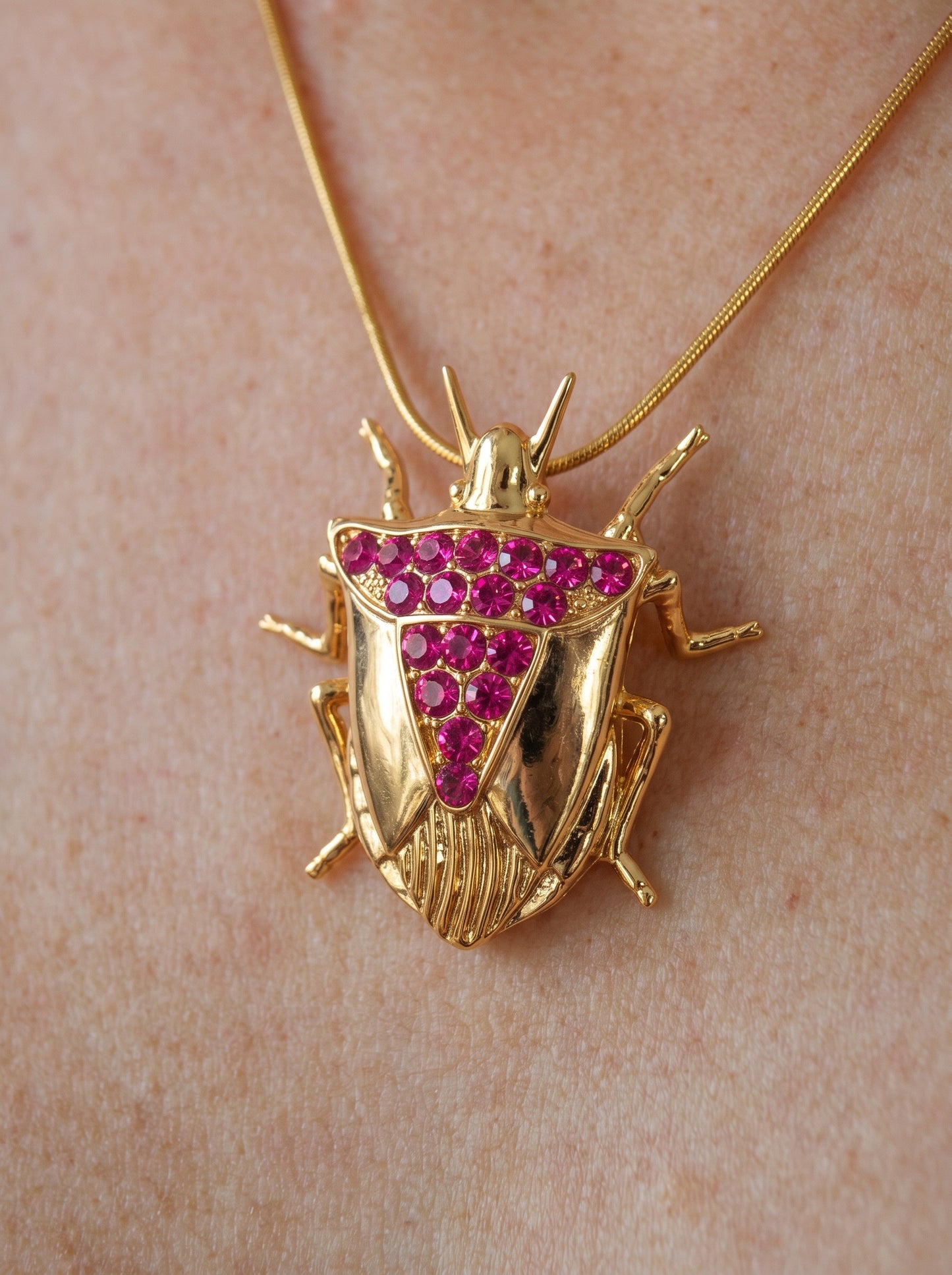 Stink Bug Pendant • Deep Blue or Fuchsia Stones • Sculptural Insect Jewelry