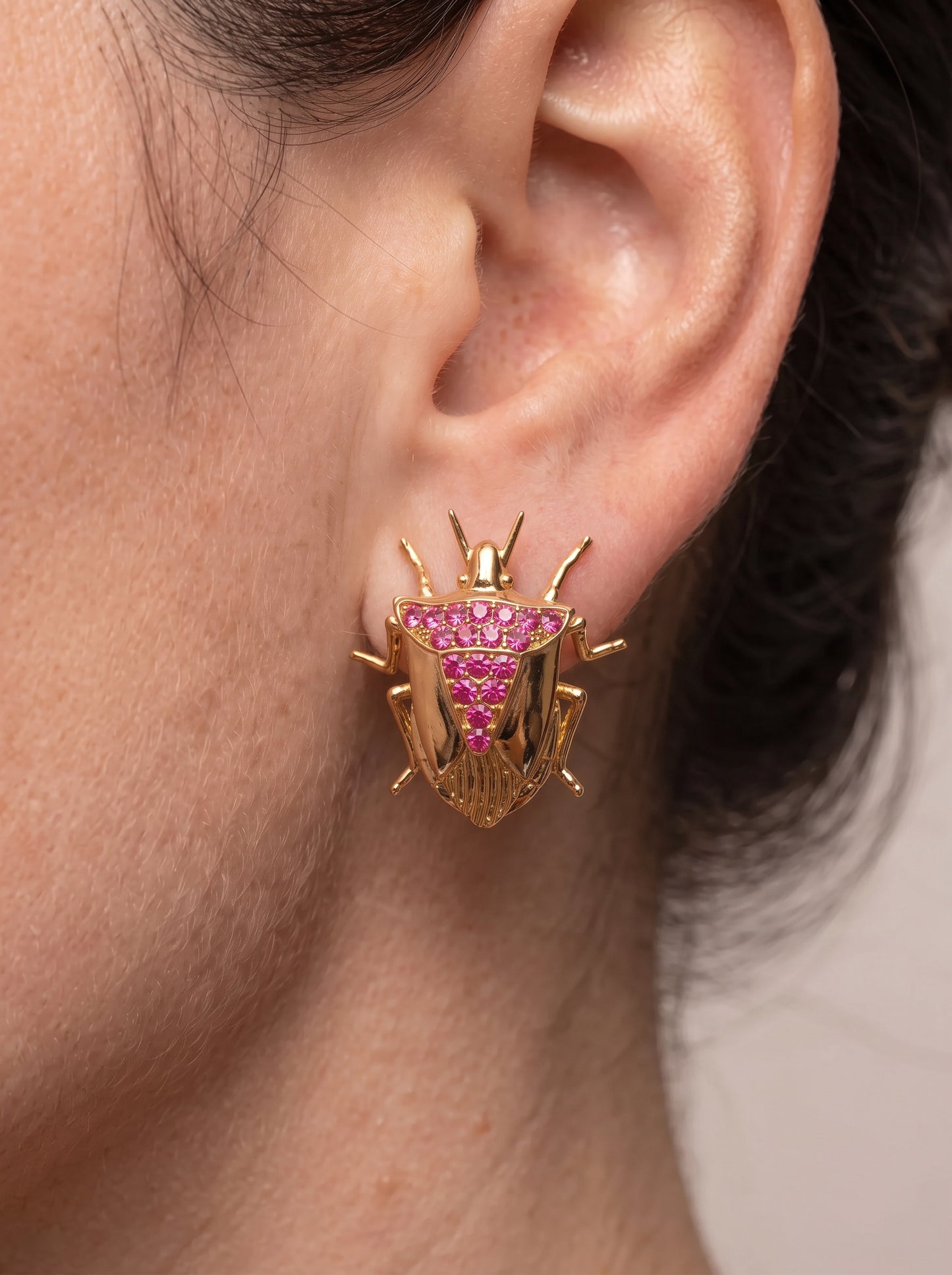 Stink Bug Stud Earrings • Deep Blue or Fuchsia Stones • Sculptural Insect Jewelry