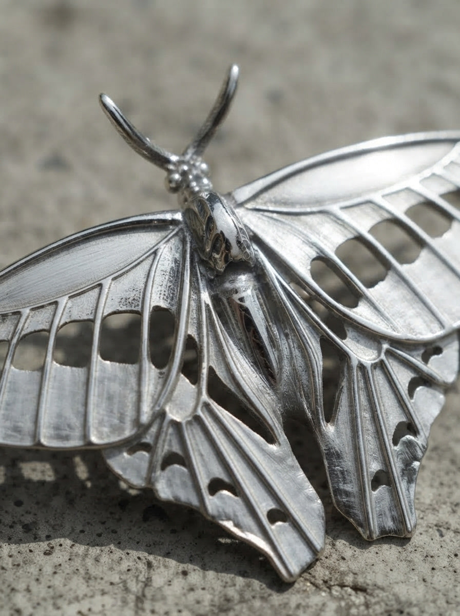 Blue Triangle Butterfly Pendant – Sterling Silver Insect Jewelry