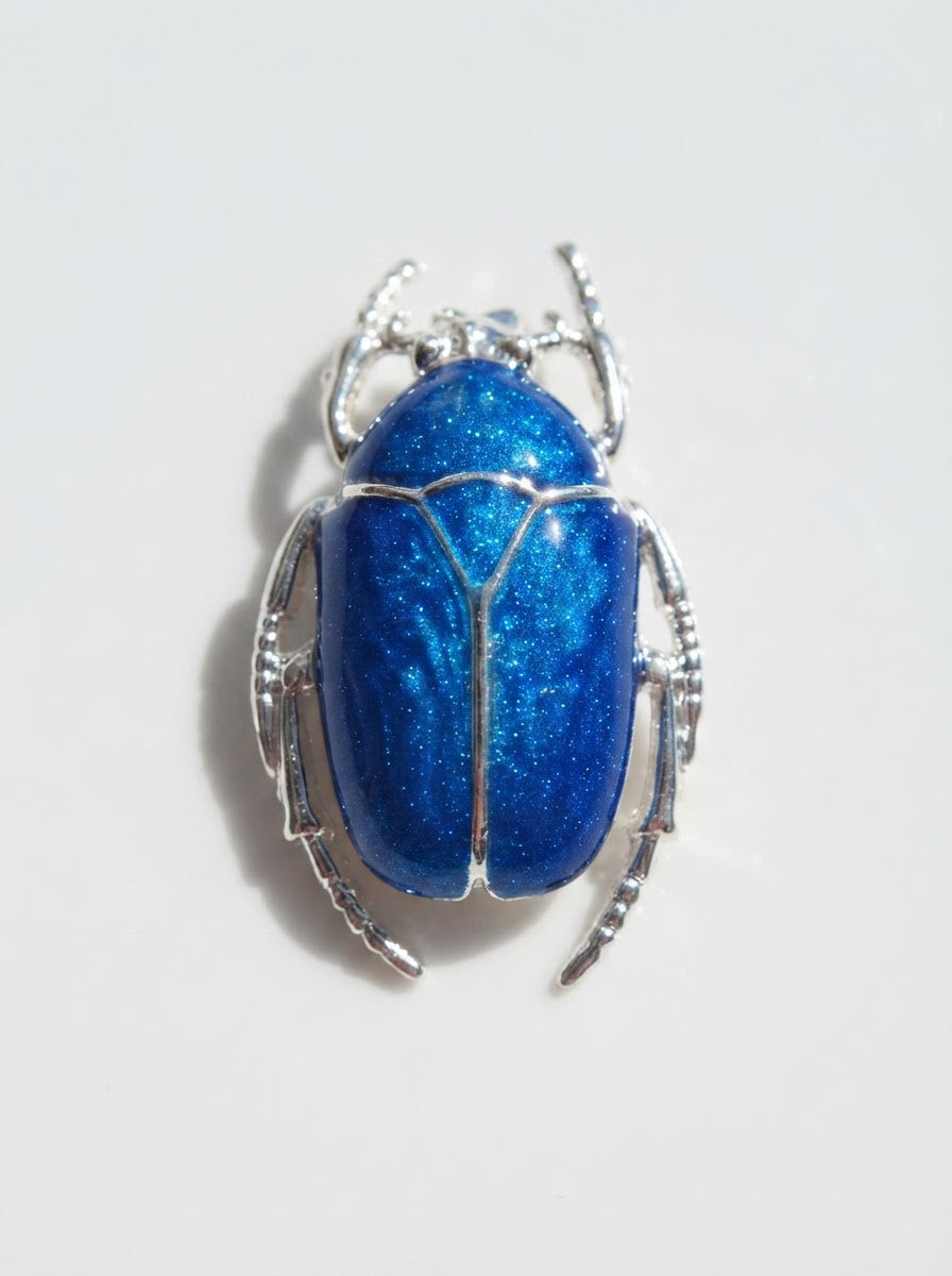 Blue Enamel Flower Beetle Pendant – Sculptural Insect Jewelry
