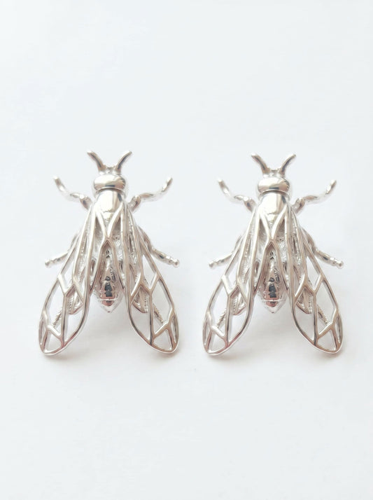 Sterling Silver Wasp Stud Earrings – Handmade Insect Jewelry
