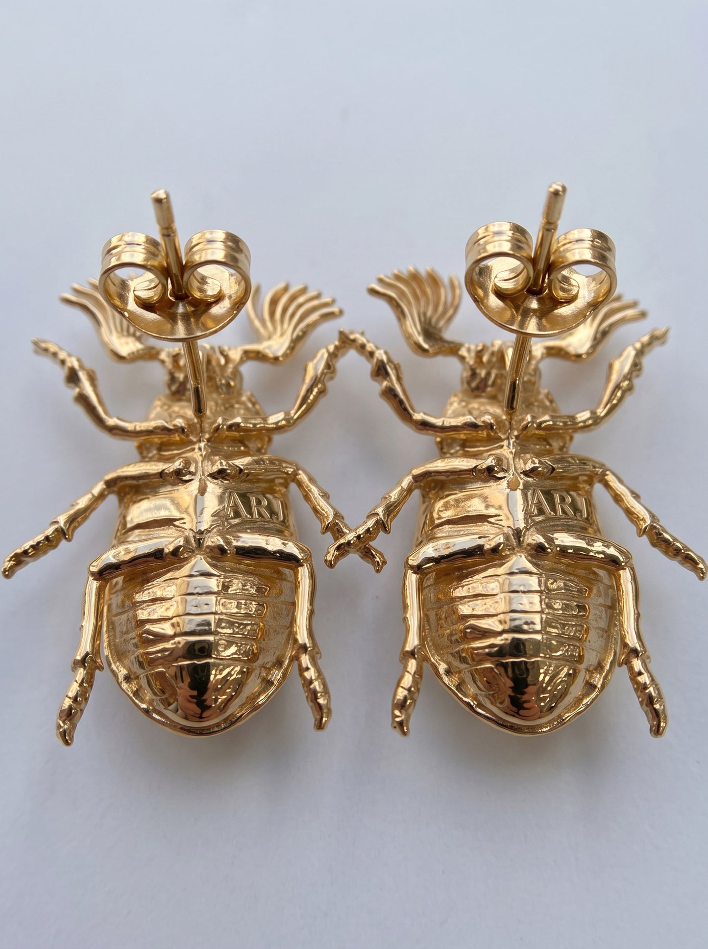 June Bug Stud Earrings — Silver or Gold with Bronze & Off‑White Enamel