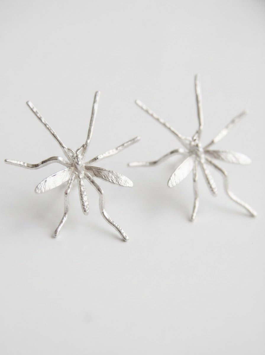Crane Fly Stud Earrings – Sterling Silver or 14k Gold‑Plated | Sculptural Insect Jewelry