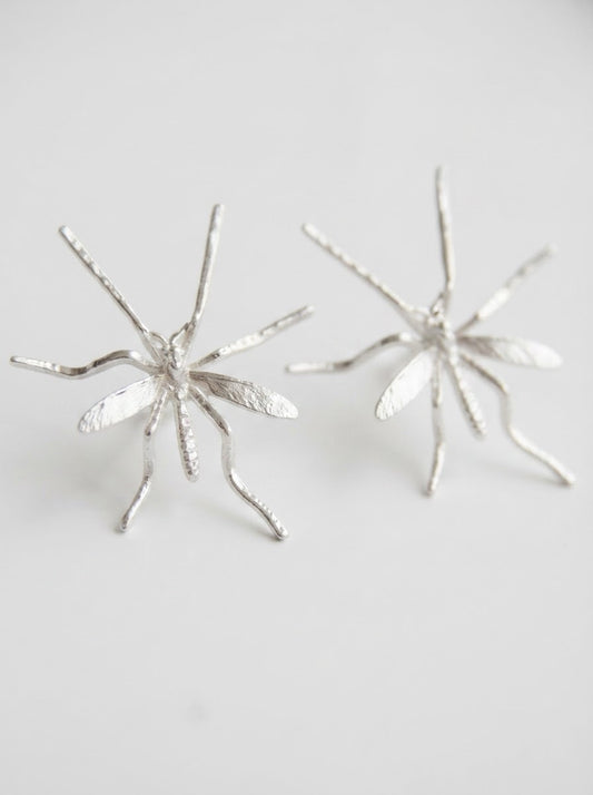 Crane Fly Stud Earrings – Sterling Silver or 14k Gold‑Plated | Sculptural Insect Jewelry