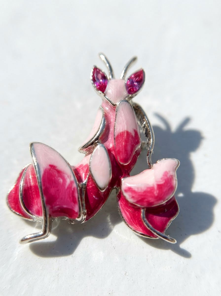 Pink Enamel Orchid Mantis Pendant – Mantis Jewelry Necklace